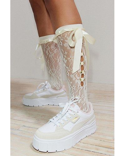 Urban Outfitters Rosette & Ribbon Lace Sock - Natural