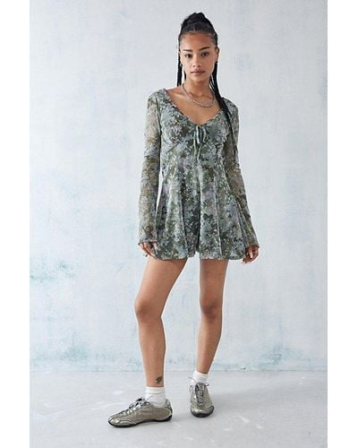 Urban Outfitters Uo Eva Flocked Romper - Green