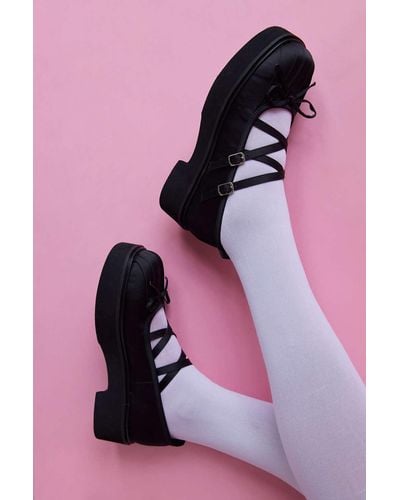 Urban Outfitters Uo Corinne Strappy Mary Jane Platform Shoe In Black Satin,at - Pink