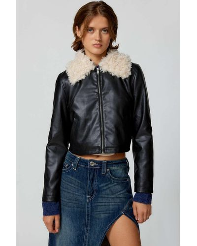 Urban Outfitters Uo Wednesday Faux Leather Aviator Jacket In Black,at - Blue