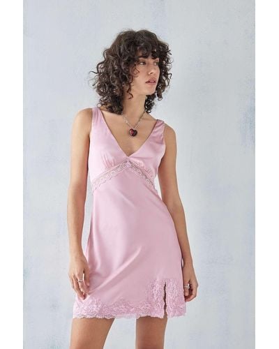 Love Triangle Pink Moonlit Lace Slip Dress