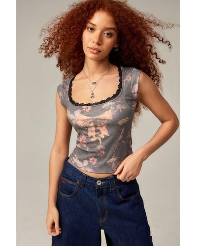Urban Outfitters Uo Romantic Floral Lace Top - Blue