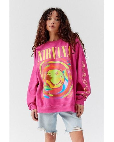 Urban Outfitters Nirvana Smile Overdyed Crew Neck Sweatshirt - Pink