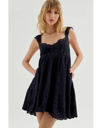 Urban Outfitters Uo Wildflower Lace Babydoll Mini Dress - Black