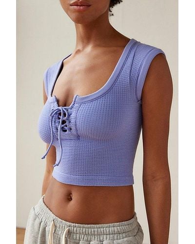 Out From Under Knockout Seamless Lace-Up Top - Blue