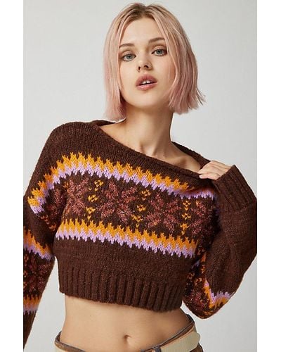 Urban Outfitters Uo Turner Cropped Fair Isle Sweater - Brown