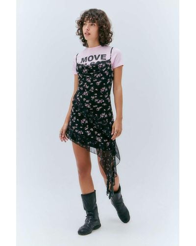 Urban Outfitters Uo Zoey Black Floral Asymmetrical Mini Dress