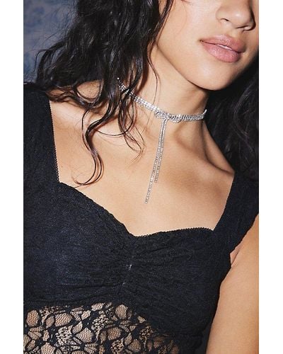 Urban Outfitters Rhinestone Bow Necklace - Black