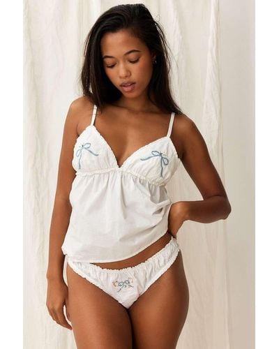 Out From Under Bow Laundered Cotton Thong - White
