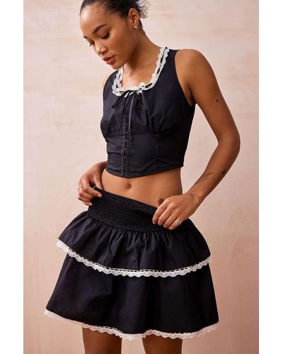 Daisy Street Poplin Ruffle Mini Skirt - Black