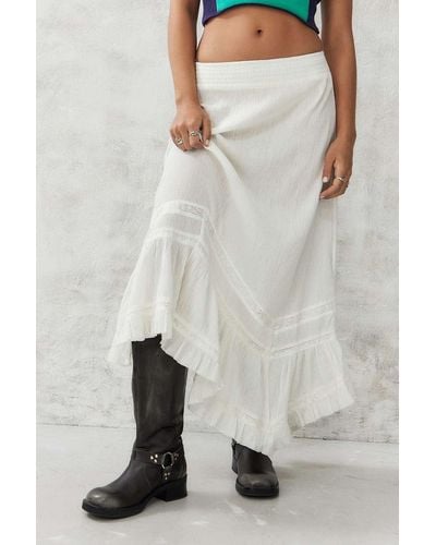 Urban Outfitters Uo White Crinkle Asymmetrical Prairie Maxi Skirt