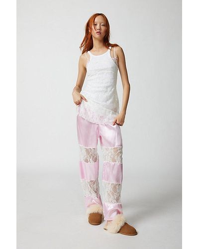 Urban Renewal Remade Lace Insert Silky Pull-On Pant - Pink
