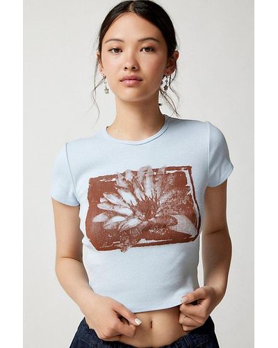 Urban Outfitters Uo Lotus Perfect Cap Sleeve Baby Tee - White