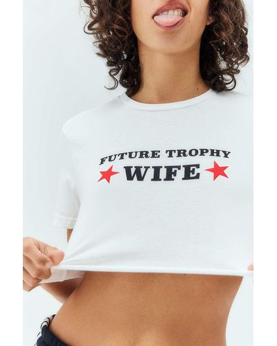 Daisy Street Future Trophy Wife Cropped T-shirt Top - White