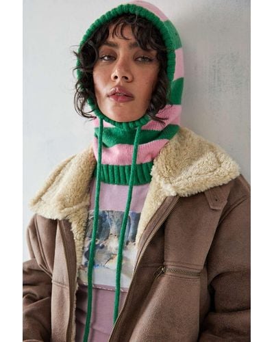 Damson Madder Green & Pink Tie-up Hood - Multicolour