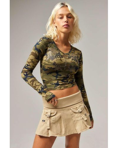 Minga London Minga Camouflage Long Sleeve Top Xs At Urban Outfitters - Natural
