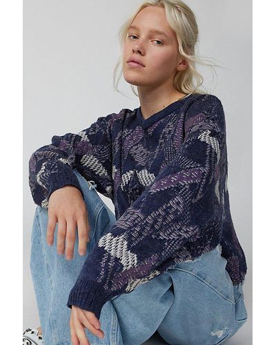 Urban Renewal Vintage Cropped Patterned Sweater - Blue