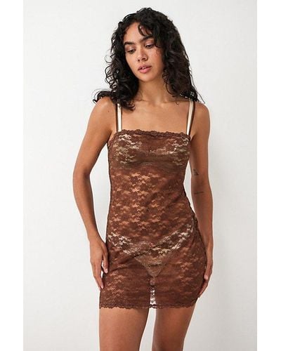 Out From Under Stretch Lace Slip Dress - Brown