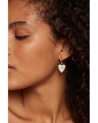 Urban Outfitters Floral Heart Charm Hoop Earring - Brown