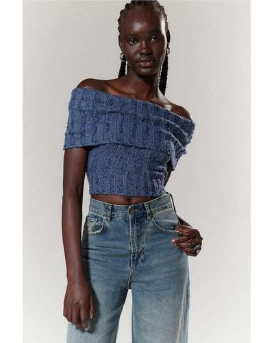 Silence + Noise Silence + Noise Starlet Off-the-shoulder Knit Top - Blue