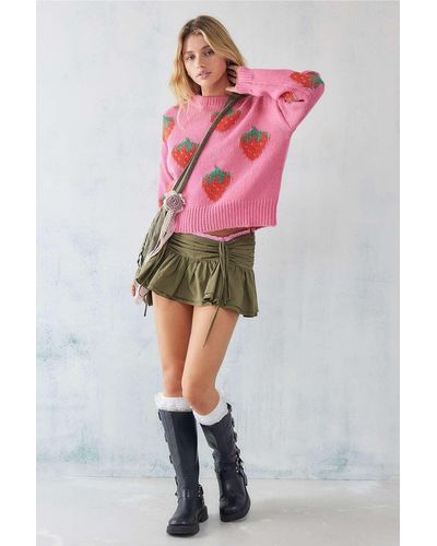 Daisy Street Knitted Strawberry Jumper Top - Pink