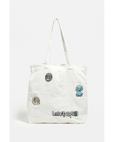 Urban Outfitters Uo Embroidered Badge Corduroy Tote Bag - White