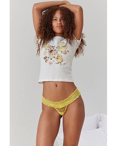 Out From Under Firecracker Smocked Lace Thong - Yellow