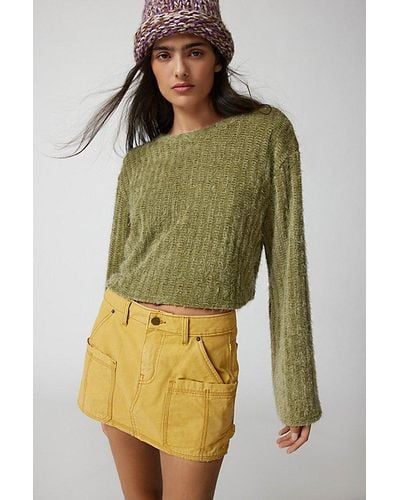 Urban Renewal Remnants Fuzzy Bell Sleeve Pullover Sweater - Green