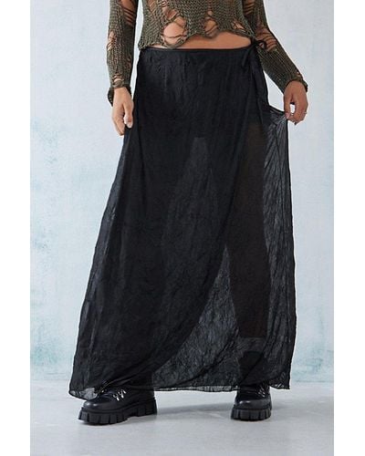 Urban Outfitters Uo Crushed Mesh Maxi Skirt - Black
