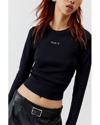 French Connection Fcuk It Cropped Long Sleeve Tee - Blue