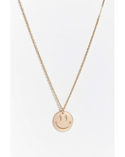 Urban Outfitters Smiley Face Pendant Necklace - Metallic