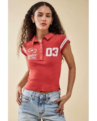 BDG Red Graphic Cropped Polo Shirt