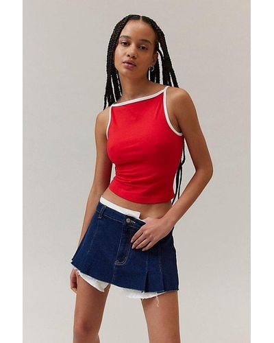 BDG Romy Boatneck Cropped Tank Top - Red