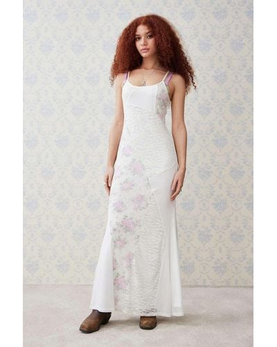 Urban Outfitters Uo Spliced Floral Maxi Dress - White