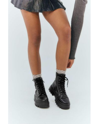Urban Outfitters Uo True Contrast Stitch Lace-up Boots - Black