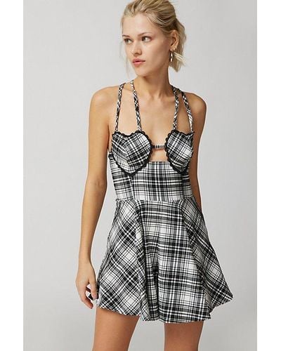 Urban Outfitters Uo Dorian Plaid Heart Romper - Grey