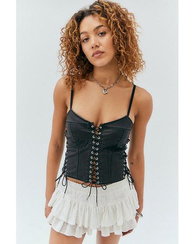 Urban Outfitters Uo Kayla Faux Leather Punk Lace-Up Corset Top - Blue