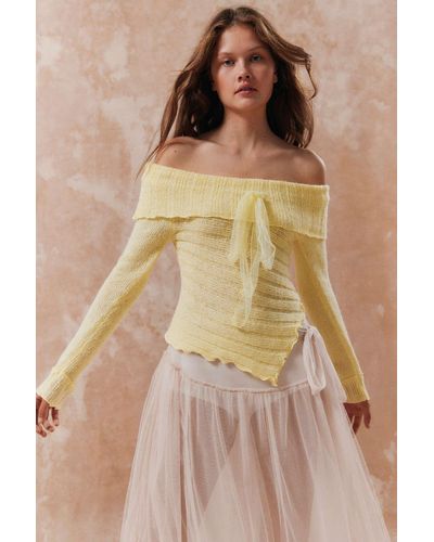 Kimchi Blue Fiona Off-the-shoulder Sweater In Yellow,at Urban Outfitters - Brown