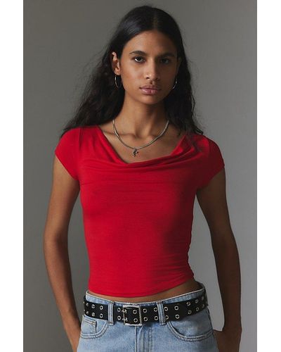 Silence + Noise Lara Cowl Neck Top - Red