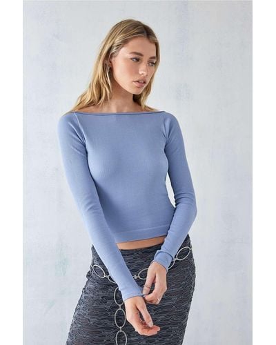 Urban Outfitters Uo Alicia Long Sleeve Backless Top - Blue