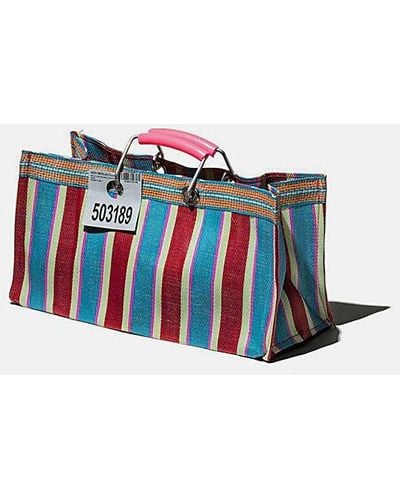 Puebco Wide Recycled Plastic Stripe Bag - Blue