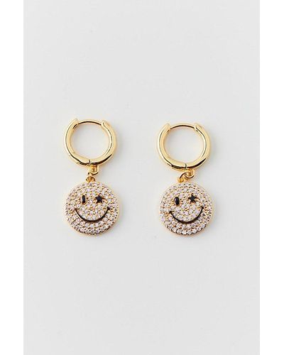 Urban Outfitters Iced Happy Face Charm Hoop Earring - Natural