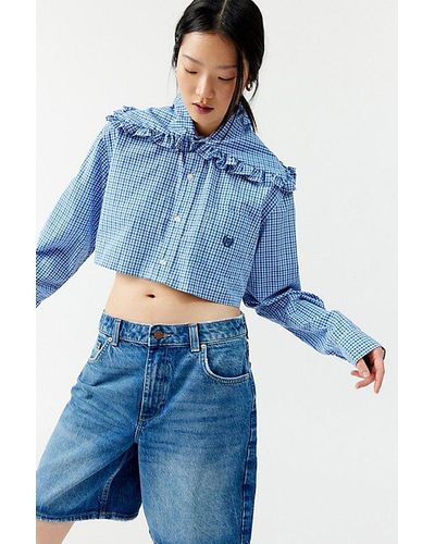 Urban Renewal Remade Cropped Checkered Top - Blue