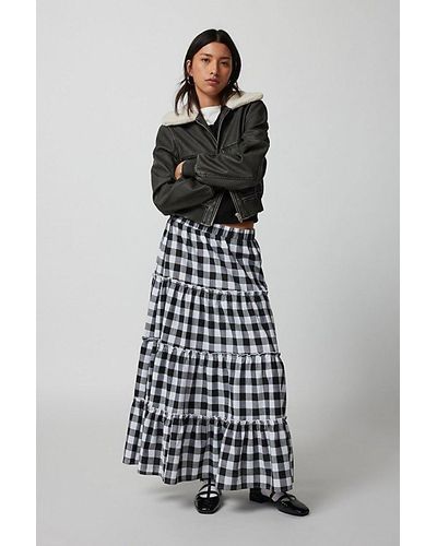 Urban Renewal Remnants Gingham Tiered Maxi Skirt - White
