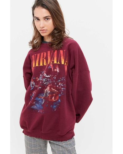 Urban Outfitters Nirvana Unplugged Oversized Crew Neck Sweatshirt - Red