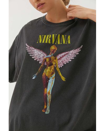 Urban Outfitters Nirvana In Utero Overdyed T-shirt Dress - Black