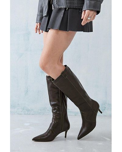 Urban Outfitters Uo Western Leather Kitten Heel Boots - Black