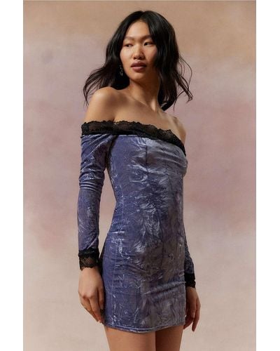 Kimchi Blue Ryder Velvet & Lace Mini Dress - Blue