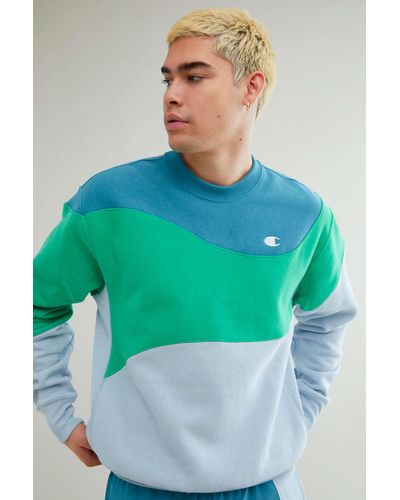 Champion Uo Exclusive Reverse Weave Colorblock Crew Neck Sweatshirt - Green