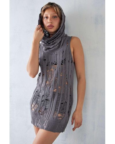 Urban Outfitters Uo - minikleid "lexi" in laufmaschenoptik mit kapuze - Grau